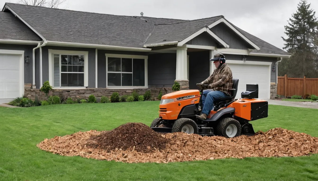 Independent stump grinding provider working near a house in The Village of Indian Hill while a homeowner looks on